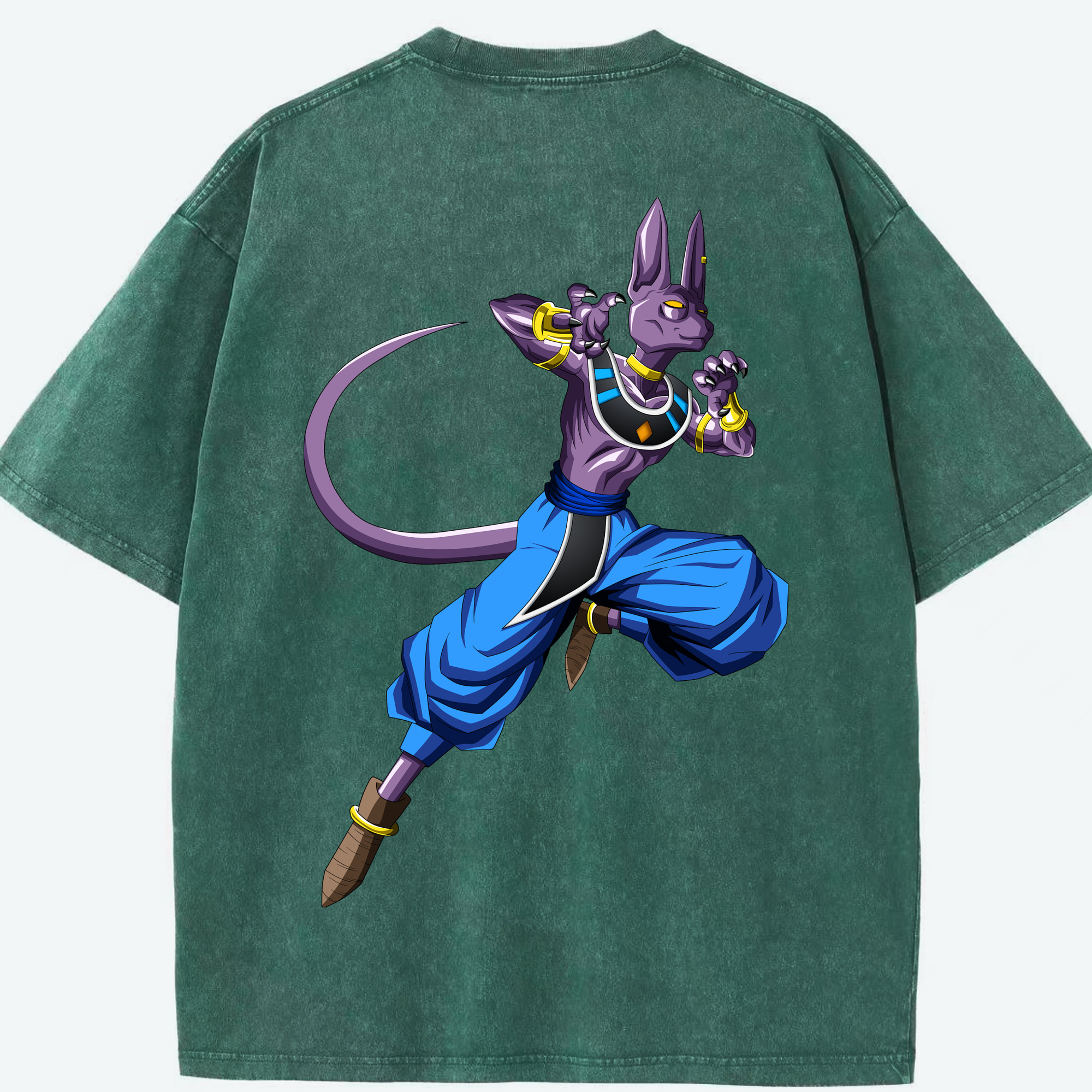 （画像用） ドラゴンボール ビルス 破壊神ビルス DRAGON BALL Beerus Birusu 綿100% ヴィンテージ風 半袖Tシャツ（背面プリント）